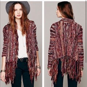 Free People Red Fringe Cardigan